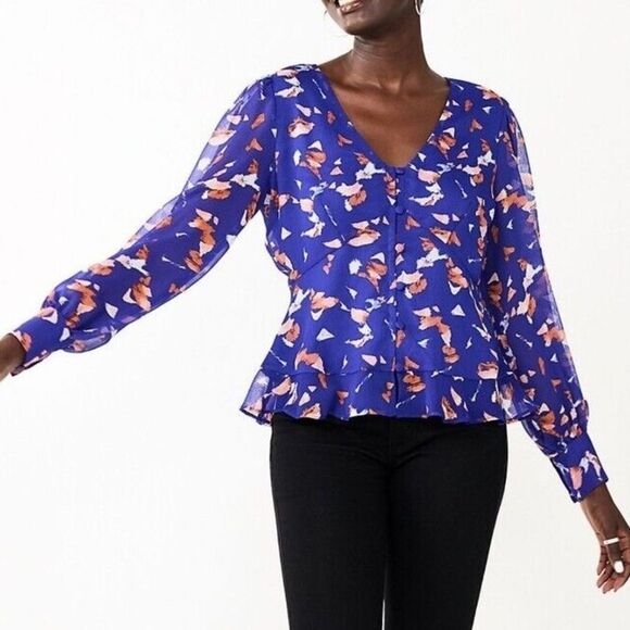 Nine West Long Sleeve V-Neck Button Front Blouse, Size Small - Picture 2 of 12